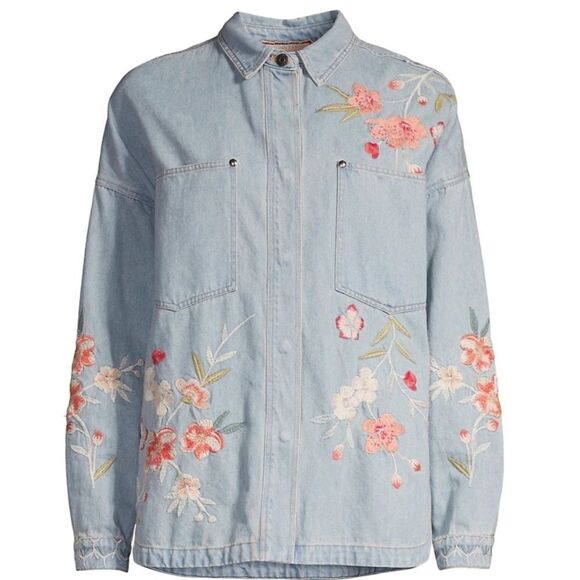 NWT JOHNNY Was Cherri Floral Denim Overshirt New with tag SIZE US XL​​ - Picture 1 of 9